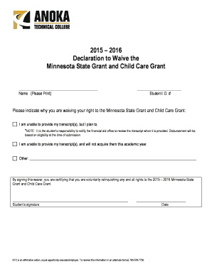 Minnesota State Grant Waiver Form
