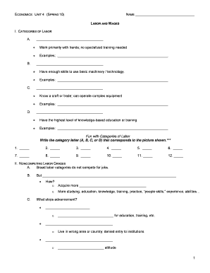 Economics Unit 4 Labor and Wages Worksheet