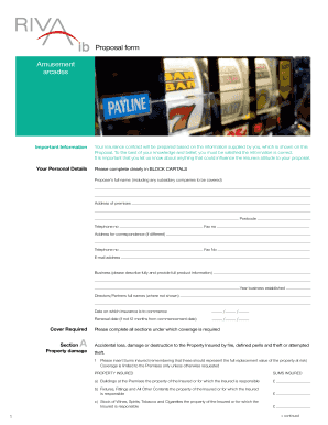 Amusement Arcade Insurance Proposal Form