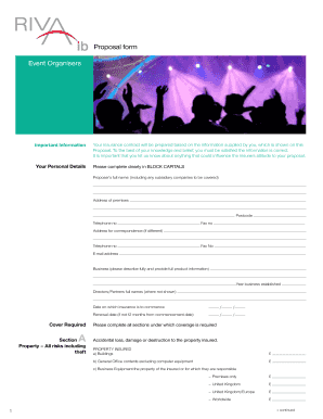 Event Organiser Insurance Proposal Form
