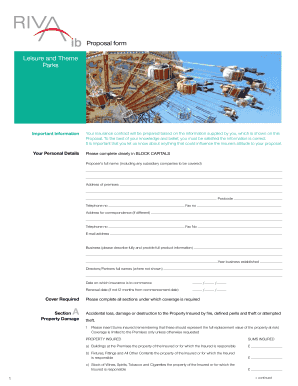 Insurance Proposal Form for Leisure and Theme Parks