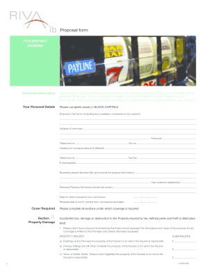 Amusement Arcade Insurance Proposal Form