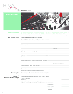 Recording Studio Insurance Proposal Form