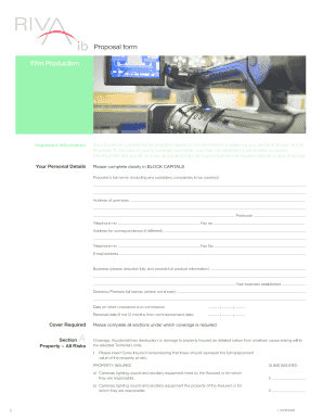 Film Production Insurance Proposal Form