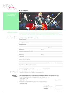 Musicians and Entertainers Insurance Proposal Form