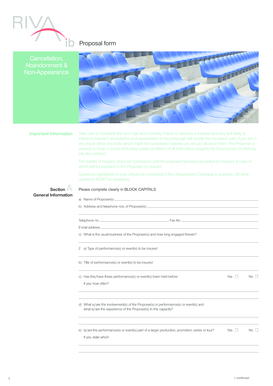 Cancellation Abandonment Non-Appearance Insurance Proposal Form