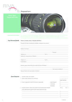 Equipment Hire Insurance Proposal Form