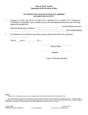 North Carolina Statement of Change of Mailing Address