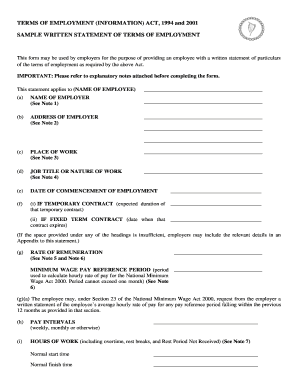Sample Written Statement of Terms of Employment