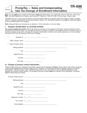 New York PrompTax Sales Tax Change of Enrollment Form