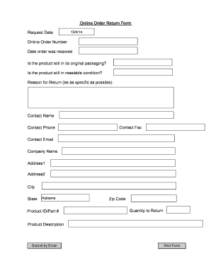 Online Order Return Form