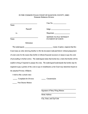Motion to File Without Payment of Costs