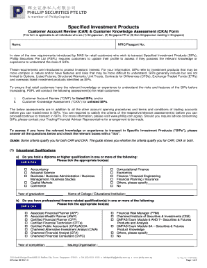 Singapore Specified Investment Products Assessment Form