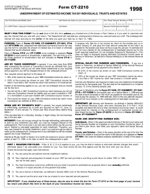 Connecticut Underpayment of Estimated Income Tax Form CT-2210