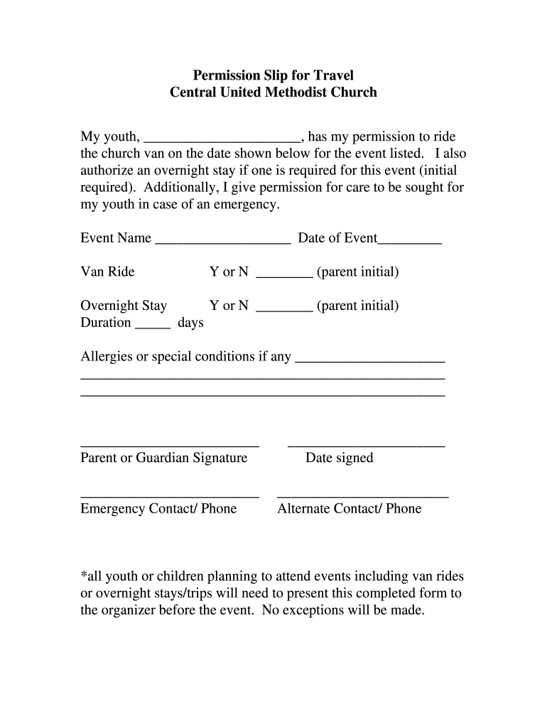 permission slip to go out Preview on Page 1