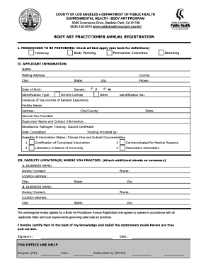 Body Art Practitioner Annual Registration