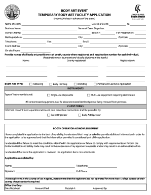 Temporary Body Art Facility Application