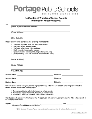 Notification of Transfer of School Records