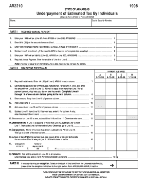 Arkansas Underpayment of Estimated Tax Form AR2210