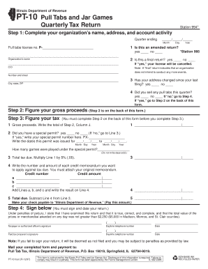 Illinois PT-10 Pull Tabs and Jar Games Quarterly Tax Return