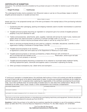 Wisconsin Certificate of Exemption