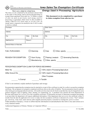 Iowa Sales Tax Exemption Certificate