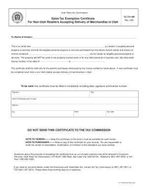 Utah Sales Tax Exemption Certificate
