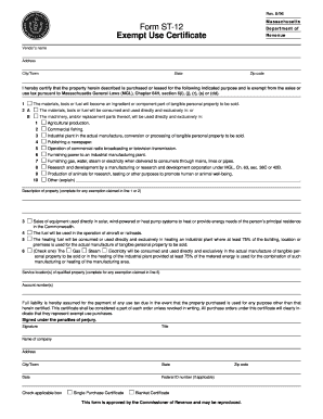 Massachusetts Exempt Use Certificate