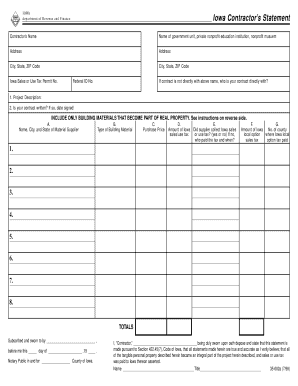 Iowa Contractor's Statement