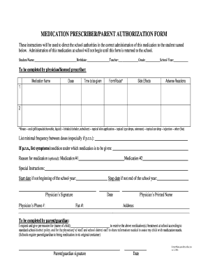 Medication Prescriber Parent Authorization Form