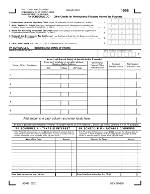 PA Schedule OC - Other Credits for Pennsylvania Fiduciary Income Tax