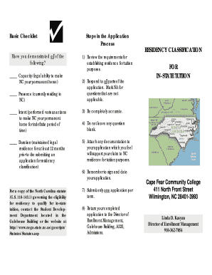 North Carolina Residency Classification Application