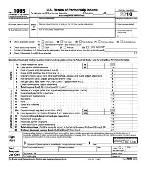 US Partnership Income Tax Return Form 1065