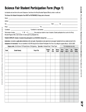 Science Fair Student Participation Form