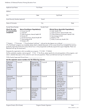 ANCC Validation of Advanced Practice Nursing Education Form