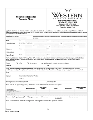 Graduate Study Recommendation Form
