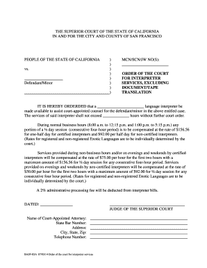 California Court Order for Interpreter Services
