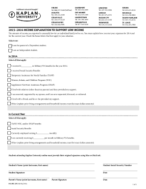Income Explanation Form for Low Income