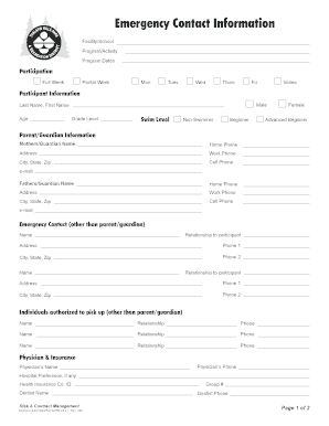 THPRD Emergency Information Form