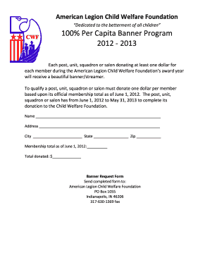 American Legion Child Welfare Foundation Banner Request Form