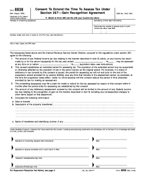 IRS Form 8838 Consent to Extend Time to Assess Tax