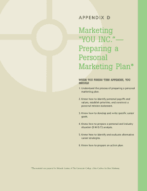 Marketing plan introduction example - Marketing YOU INC Preparing a Personal Marketing Plan