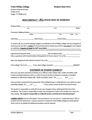 Frank Phillips College Student Financial Aid Form
