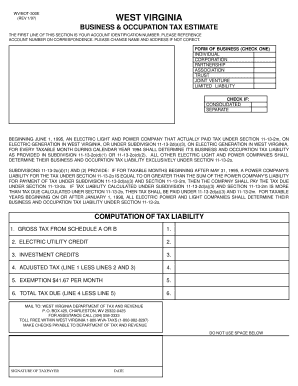 West Virginia Business & Occupation Tax Estimate