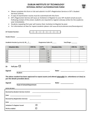 Dublin Institute of Technology Internal Repeat Authorization Form