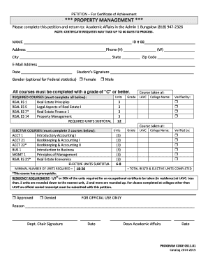 PETITION For Certificate of Achievement PROPERTY - lavc