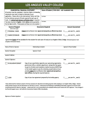 International Student Confidential Financial Statement