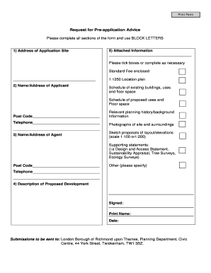 Request for Pre-application Advice