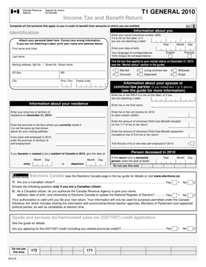 Canada T1 General 2010 Income Tax and Benefit Return
