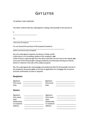Gift Letter for Mortgage